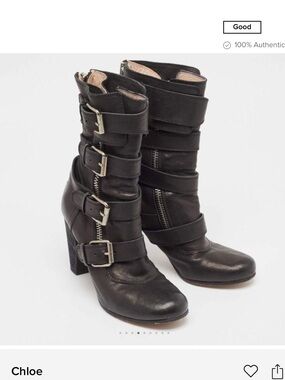CHLOE Black Leather Buckle-Strap Block Heel Booties